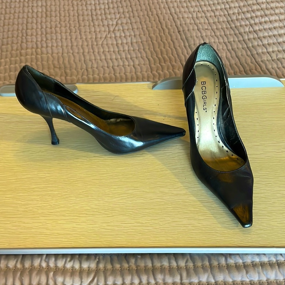 Black leather stilettos